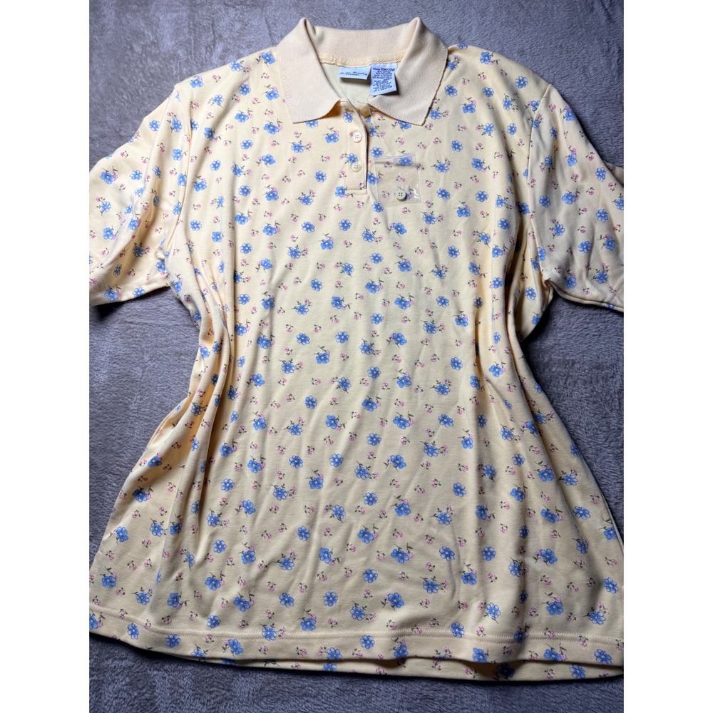 VTG Bobbie Brooks Woman Yellow Floral Polo Shirt Plus Size 18W/20W Cottagecore